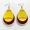 Dangle Brincos Camada Glitter Couro Rugby Baseball Softball Para Mulheres Moda Esporte Jóias Atacado