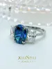 Anéis de cluster atacado de luz luxo chinês feito tesouro azul três pedra 925 anel de prata incrustado com casamento de diamante de alto carbono