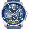 TW F5-versie Kaliber De WSCA0011 Cal 1904-PS MC Automatische blauwe grote datumwijzer Lichtgevende herenhorloge Keramische ring Rubber Sport 252Z