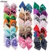 Hårtillbehör 10st 4.5 '' Grosgrain Ribbon Bow Clips Reversible Sequin Barrettes Hairgrips Hairpins Girls Wholesale Boutique