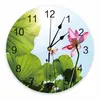 Wall Clocks Lotus Leaf Flower Decorative Round Clock Arabic Numerals Design Non Ticking Large For Bedrooms Bathroom