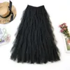 Saias 2024 Moda Feminina Tutu Tulle Saia Mulheres Long Maxi Primavera Verão Coreano Preto Rosa Cintura Alta Plissada Feminina