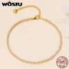 WOSTU 925 STERLING SILVER 18K GOLD WOMEN調整可能テニスブレスレット3mm Clear AAA CZ Classic Chain Links Wedding Jewelry Gift 240220