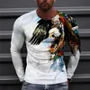 Animal Eagle Vintage 3D Print Summer Mens Round Neck Tshirt Casual Long Sleeve Oversized T Shirt Fashion Pullover Men Clothing 240219