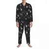 Men's Sleepwear Pajamas Male Dark Gothic Room Halloween Bats Two Piece Casual Pajama Sets Long Sleeve Comfortable Oversize Home Suit
