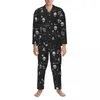 Vêtements de nuit pour hommes Pyjamas Mâle Dark Gothic Room Halloween Bats Deux pièces Casual Pyjama Ensembles à manches longues Confortable Oversize Home Suit