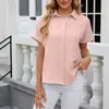 T-shirts pour femmes à manches courtes, couleur unie, chemisier boutonné, adolescente, fermeture éclair, hauts pêche, amples