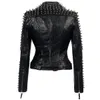 Steampunk Rock Rivet Women's Leather Jacket Slim Short Streetwear Gothic Brodery Pu Leather Locomotive Coat Femme