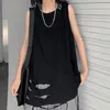 エスニック服ファッションアジアのストリートウェアリッピングTシャツのノースベベルラウンドヘム拡張ロングホールヒップスターヒップホップハラクジュトップス