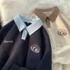 Polo da uomo autunno colore a contrasto colletto con risvolto maglione da donna di grandi dimensioni maniche lunghe coppia allentata top casual 240223