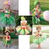 Ensembles de vêtements Luau Hawaiian Grass Hula Tutu Jupe Ensemble Fleur Bébé Filles 3pcs Enfants Halloween Piscine Fête Anniversaire Tenue 1-8Y