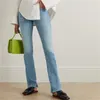 Frauen Jeans Weibliche Slim Fit Leicht Ausgestellte Denim Hosen 2024 Frühling Hellblau Hohe Taille Knöchel Schlitz