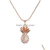 Colares Pingente Novo Ouro Sier Cor Fruta Abacaxi Gargantilha Colar Pingente Cristal Strass Mulheres Cadeia Declaração Jewel Dhgarden Dhlh5