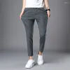 Männer Hosen 2024 Sommer Knöchellange Männer Stretch Casual Slim Fit Elastische Taille Jogger Business Koreanische Dünne Braun Klassische Hose männlich