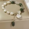 Pulsera de perlas naturales con cuentas Cristal verde Diseño original Para mujer Brazaletes coreanos Estudiante Amigo Joyería de cumpleaños Pieza de mano YQ240226