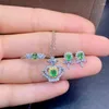 Clusterringen Fijne sieraden Natuurlijke smaragd Sterling zilveren ketting Set Dameskleur Schat kan worden aangepast Verjaardagscadeaus