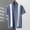 Polo da uomo di lusso in colore chiaro abbinato a maniche corte a righe Polo da uomo estivo sottile da lavoro in maglia con risvolto Top Playera Hombre