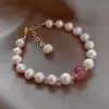 Beaded Korean Fashion Crystal Natural Stone Pearl Bracelet for Women Female Vintage Charm Beaded Bangles Valentines Day Gift Jewelry YQ240226