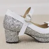 Dress Shoes PXELENA 2024 Bling Bride Wedding Mary Janes Gold Silver Blue Red Bow Tie Med Heels Lolita Pumps Large Size 34-45