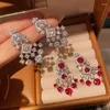 Baumelnde Ohrringe im Vintage-Stil, rot, funkelnd, fächerförmig, Zirkon, Kleid, lang, luxuriös, bunt, Schatz, für Damen, Romantik, edler Schmuck