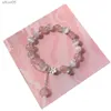 Bärade 925 Sterling Silver Pink Peach Blossom Strawberry Crystal Opal Crystal Tassel Armband Charm för kvinnliga smycken gåvor YQ240226