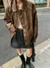 Sonbahar Kış Kış Womwn Amerikan Vintage Pu Coat Zip Faux Deri Eski Para Bombacı Ceket Klasik Büyük Boy Dış Giyim Estetik 240219