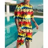 Men's Tracksuits Summer Tshirt Suit 3D Printing Tropical Style Beach Pants 2-Piece Set Oversized O-Neck XXS-6XL