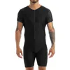 Herrbadkläder herr kort ärm blixtlås front leotard bodysuit ett stycke dans gym träning jumpsuit biketard unitard brottning singlet