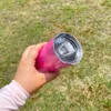 USA i lager BPA gratis 20oz vakuumisolerat rostfritt stål skimmer raka tumlar utomhus restermos med färgglada halm och klart lock för tom sublimering