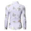 Mens Gold Rose Floral Print Shirts Brand Floral Steampunk Chemise White Long Sleeve Wedding Party Bronzing Camisa Masculina 240221