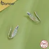 Charm Bamoer 925 Sterling Silver Green Feather Stud Earrings Dazzling Blue Zircon Pendent Ear Hook For Women Party Gift Fine Jewelry