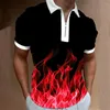 Polos pour hommes Mâle Zipper Polos Vacances 3D Flamme Imprimé Quotidien T-shirt À Manches Courtes Bouton De Revers Homme Casual Top Vêtements