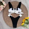 Sexig Micro Bikini Women Black White Halter Push Up Padded Thong Swimsuit Female Cut Out Bathing Swimwear Biquini Swim 240220