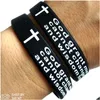 Charm Bracelets 100Pcs Inspirational English Serenity Prayer Sile Bracelets Christian Men Cross Fashion Wristbands Whole God Jewe239I Oty8K