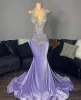 Light Purple Velvet Mermiad Prom Dresses For Black Girls Luxury Beaded Spaghetti Graduations Dresses Birthday Party Gowns