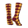 Herrstrumpor Crazy Sock for Men Chessboard Checkered Pattern Yellow Bourgogne Hip Hop Harajuku Geometric Printed Boys Crew