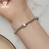 Bangles BISAER 100% 925 Sterling Silver Classic Square Buckle Bracelet Retro Braided Chain Link for Women Platinum Plated Fine Jewelry