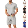 Survêtements pour hommes 2024 2 pièces Ensembles assortis Outfit Vêtements pour hommes T-shirts Survêtement Costume Collier Sport Costumes Waffle Tissu Hommes Shorts