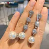 Sets Charms White Black Fresh Water Pearl Rings Lab Diamond Drop Earrings Women's Wedding Party Fine Jewelry Sets Anniversary Gift