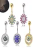 DS85 Flower Dangle Belly Button Rings Body Piercing Navel Bar 14G Full Crystal Evil Ends Flower Shape Body Piercing Bar Body Bar J1212496