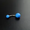 Sier Real Pink Blue Opal Navel Belly Button Piercing Rings Body Jewelry Dance Decorations Length 6 8 10 12 MM