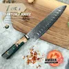 Noże kuchenne Amber 7 -calowy nóż Santoku 67 Warstwy VG10 Damascus stalowe noże kuchenne stali żywica ekspoksoy drewniana rączka japońska nóż Q240226