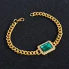 Halsband örhängen Set Zeadear Zircon Armband Rectangle Pendant Chunky Punk Thick Link Chain Green Crystal Gift Party Wedding