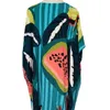 Traje de baño para mujer Mujeres Playa Boho Hojas Impresión Larga Cubierta Batwing Manga Traje Encubrimiento con cuello en V Turco Kaftan de gran tamaño Maxi Dropship