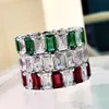 Rulalei Victoria bröllopsringar fina smycken soild 100% 925 Sterling Silver Emerald Cut Ruby Moissanite Diamond Women Engagement Finger Ring Gift aldrig bleknar