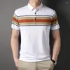 Polos pour hommes Chemises de haute qualité Polo Fin Casual Business Mode Revers Été Manches courtes Rayé Cool Tops Tees Vêtements