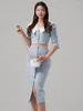 Werkjurken Koreaanse 2-delige outfits Elegant kantoor Dames Schattig Temperament Halve mouw Crop Tops Shirt Blouse Hoge taille Rok Dating Slim