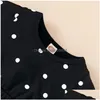 Robes de fille d'été girls filles robe noire polka dots gaze