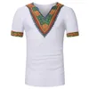 Mönster tryck män t-shirt sommar afrikansk stil vintage teetops v hals kort ärm tee skjortor homme casual tee232c