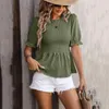 Dames T-shirts Mode Chiffon T-shirt Elegante Dame Ronde Hals Bubble Korte Mouw Trui Top Elastisch Haarbal Tops Mujer De Moda